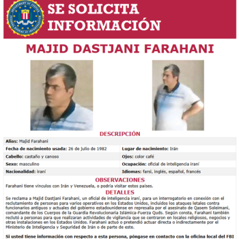 Documento informativo del FBI sobre Majid Dastjani Farahani (Fuente: FBI).