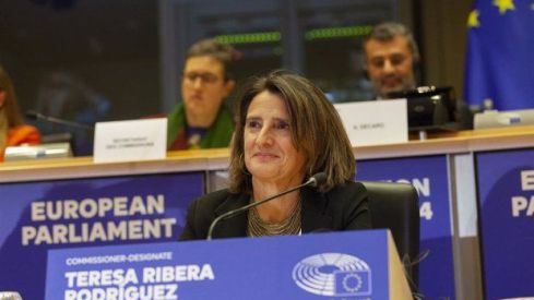 Teresa Ribera, en su intervención en el Parlamento Europeo en el proceso de audiencia para la confirmación de su candidatura como vicepresidenta. Foto: Europa Press.